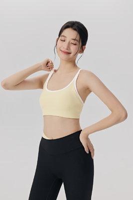 kupować Żółty kolor Blok Bra sportowy dla kobiet Miękki, oddychający nylon Spandex Workout Top do siłowni Joga Bieganie Fitness online manufacture