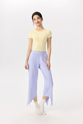 comprar Pantalones cortados asimétricos con manga corta, modales suaves y azules claros, juego de yoga para entrenamiento y ropa de descanso para mujeres online manufacture