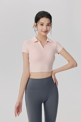Mua áo polo yoga croptop màu hồng nhạt cổ chữ V tay ngắn cho tập luyện và mặc thường ngày online manufacture