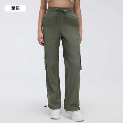 comprar Pantaloncillo de carga de cintura alta de impresión de leopardo gris azul pantalones con cuerdas sueltas para mujeres online manufacture