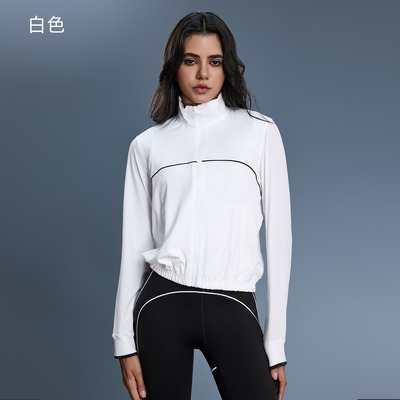 comprar Chaqueta deportiva blanca con cremallera, cuello alto, manga larga, ligera, para correr, para mujer online manufacture