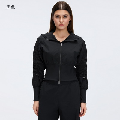 Buy Women's Lightweight White Hooded Windbreaker Jacket with Drawstring Sleeves for Casual Outdoor Use online manufacture