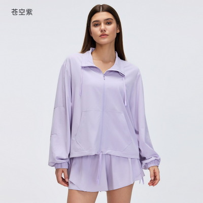 comprare Giacca antivento oversize viola da donna, leggera, con zip intera e tasche, per attività all'aperto e abbigliamento casual online manufacture