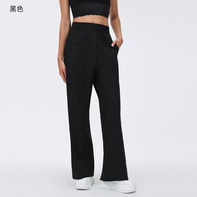 acheter Pantalons décontractés noirs à haute taille et à jambes droites pour femmes avec poches pour le port quotidien online manufacture