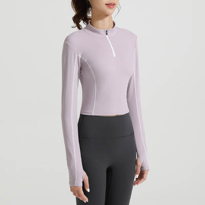 Mint Green Half Zip Cropped Yoga Top for Women, Buttery Soft Stretchy Long Sleeve Athletic Shirt for Workout Running and Gym